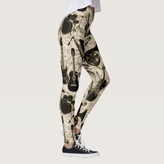 Noten und Instrumente Black/Gold ID481 Leggings (Rechts)