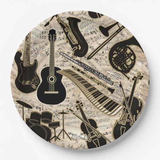 Noten und Instrumente Black/Gold ID481 Pappteller (Vorderseite)