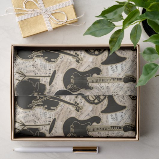 Noten und Instrumente Black/Gold ID481 Seidenpapier (Geschenk)