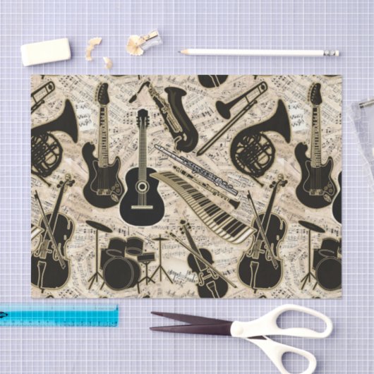 Noten und Instrumente Black/Gold ID481 Seidenpapier (Handwerk)