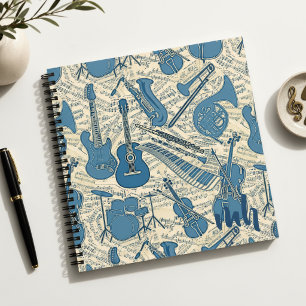 Noten und Instrumente Blau/Elfenbein ID481 Notizblock
