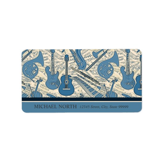 Noten und Instrumente Blue/Ivory ID481 Adressaufkleber (Vorne)