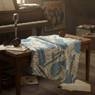 Noten und Instrumente Blue/Ivory ID481 Fleecedecke