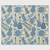 Noten und Instrumente Blue/Ivory ID481 Geschenkpapier (Flach)