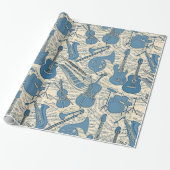 Noten und Instrumente Blue/Ivory ID481 Geschenkpapier (Ungerollt)