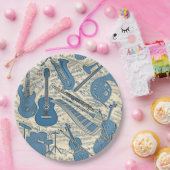 Noten und Instrumente Blue/Ivory ID481 Pappteller (Party)