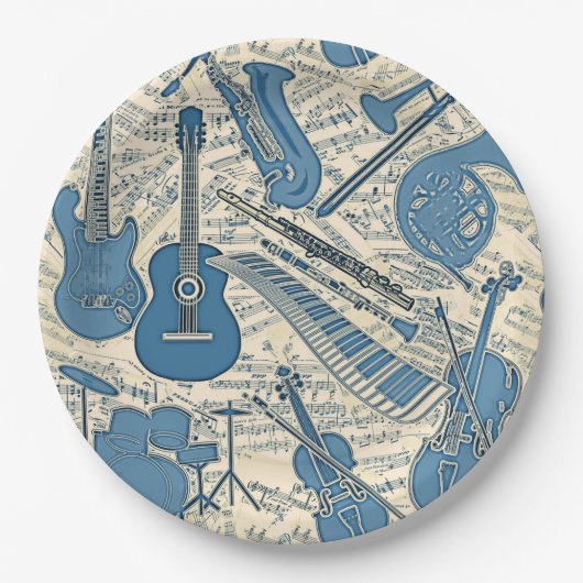 Noten und Instrumente Blue/Ivory ID481 Pappteller (Vorderseite)
