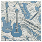 Noten und Instrumente Blue/Ivory ID481 Stoff (Muster)