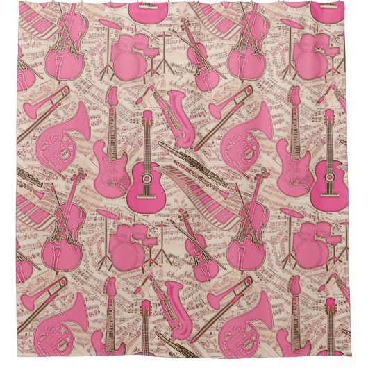 Noten und Instrumente Rosa/Elfenbeinküste ID481 Duschvorhang (Vorderseite)