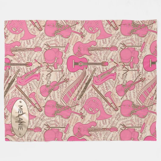 Noten und Instrumente Rosa/Elfenbeinküste ID481 Fleecedecke (Vorderseite (Horizontal))