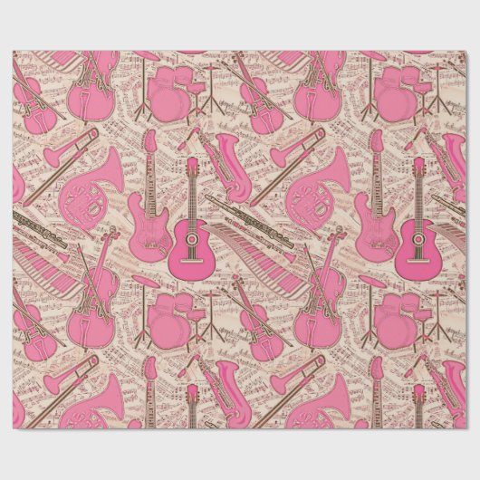 Noten und Instrumente Rosa/Elfenbeinküste ID481 Geschenkpapier (Flach)