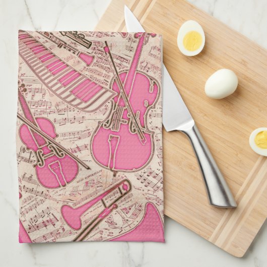 Noten und Instrumente Rosa/Elfenbeinküste ID481 Geschirrtuch (Viertel Falte)