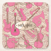 Noten und Instrumente Rosa/Elfenbeinküste ID481 Rechteckiger Pappuntersetzer (Vorderseite)