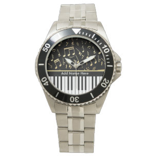 Noten und Klaviertasten Schwarz und Gold Armbanduhr