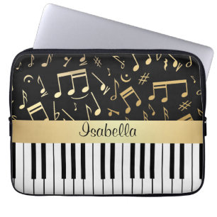 Noten und Klaviertasten Schwarz und Gold Laptopschutzhülle