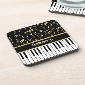 Noten und Klaviertasten Schwarz und Gold Untersetzer (Linke Seite)
