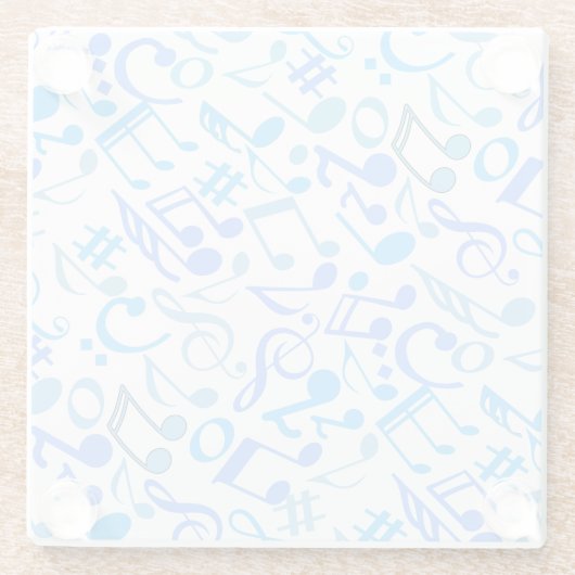 Noten und Symbole Muster blau.b Weiß Glasuntersetzer (Rückseite)