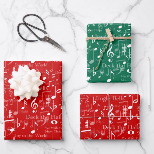 Noten und Symbole, Weihnachtslieder Geschenkpapier Set (Vorderseite)