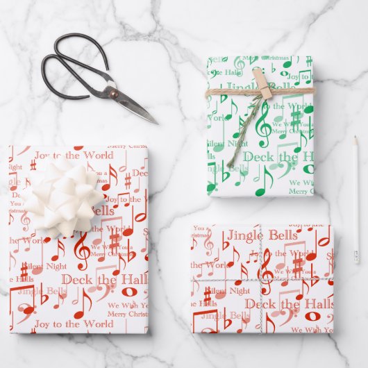 Noten und Symbole, Weihnachtslieder Geschenkpapier Set (Vorderseite)
