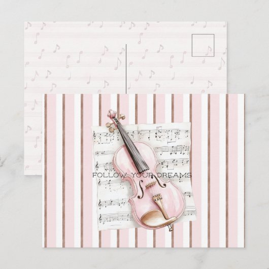 Notenblatt für rosa Geige Postkarte (Vorne/Hinten)