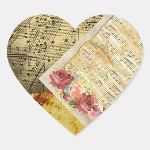 Notenblattmusik und Rosen Herz-Aufkleber