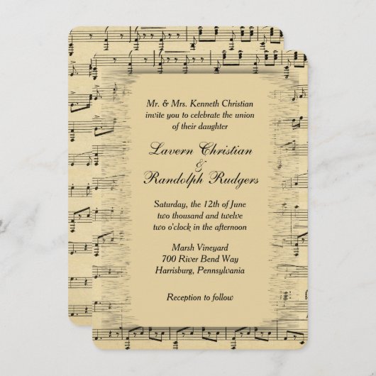 Notenhochzeit Einladung (Vorne/Hinten)