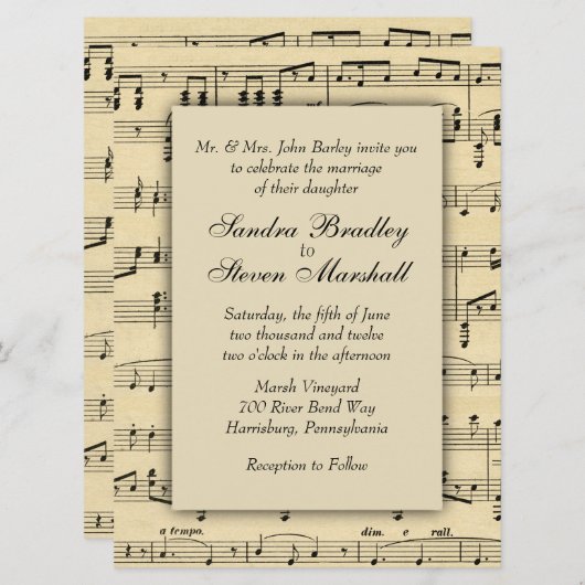 Notenhochzeit Einladung (Vorne/Hinten)