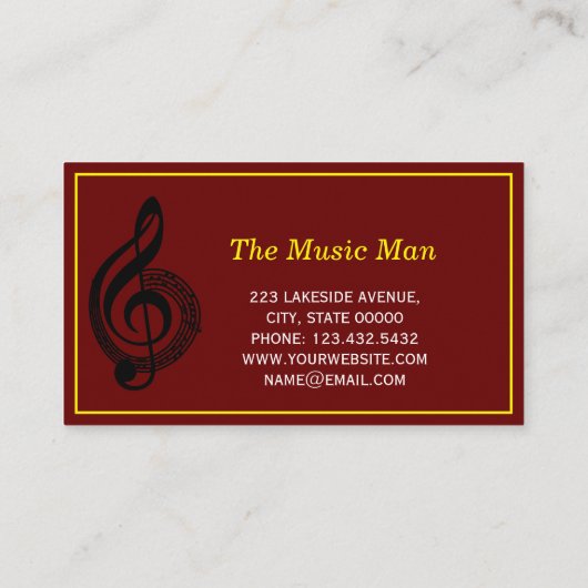 Notenlehrer White Treble Clef mit Notizen Visitenkarte (Rückseite)