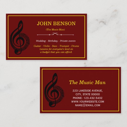 Notenlehrer White Treble Clef mit Notizen Visitenkarte (Vorne/Hinten)