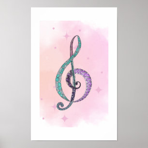 Notenlinien- und Farbposter mit Violinschlüssel Poster