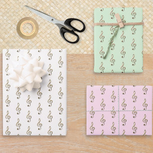 Notenschlüssel-Musik-Thema Creme Grün Rosa Set aus Geschenkpapier Set