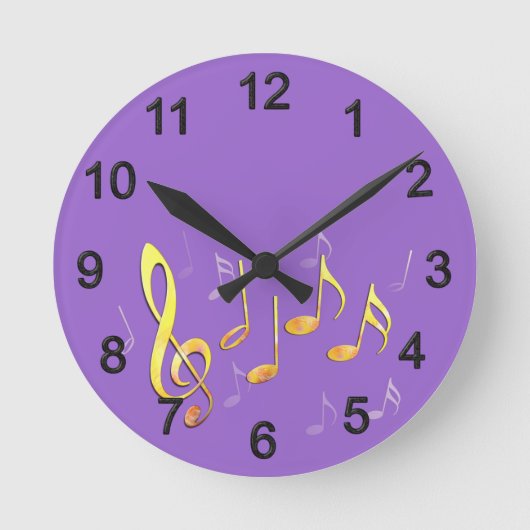 Notenschlüssel und Noten Runde Wanduhr (Vorderseite)