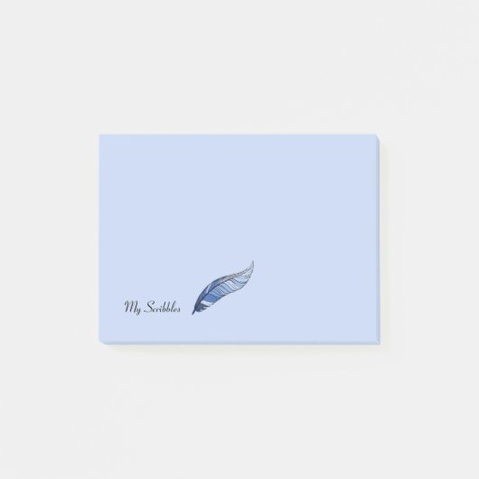 Notepad - Blue Feather Pen Post-it Klebezettel (Vorderseite)
