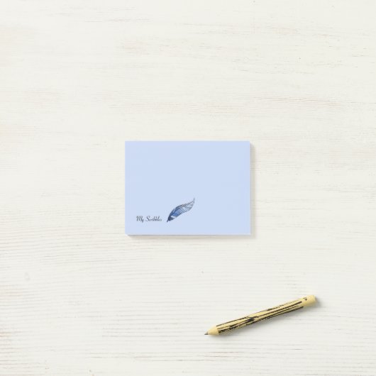 Notepad - Blue Feather Pen Post-it Klebezettel (Auf Schreibtisch)
