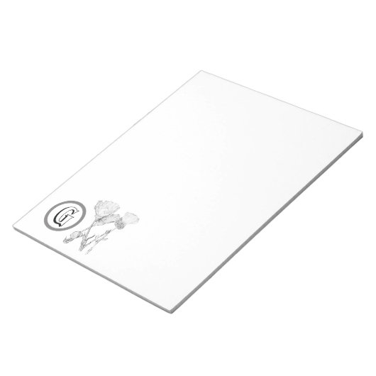 Notepad - Blume mit Monogramm Notizblock (angewinkelt)