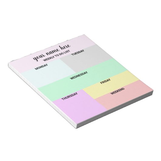Notepad für personalisierten Wochenplaner Notizblock (angewinkelt)