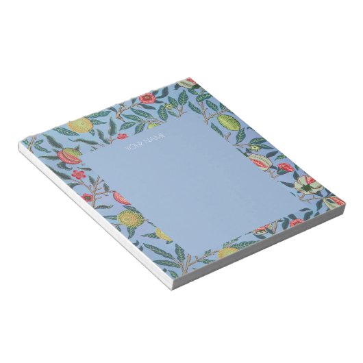 NOTEPAD MIT WILLIAM MORRIS "BLAUE POMEGRANATES" NOTIZBLOCK (angewinkelt)
