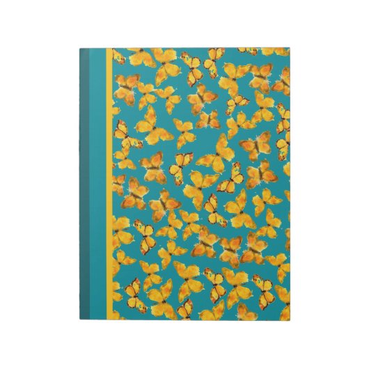 Notepad oder Jotter, Goldene Schmetterlinge auf Aq Notizblock (Rotiert)