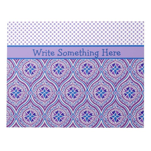 Notepad oder Jotter, Lila, Weiße Ogees, Polkas Notizblock (Vorderseite)