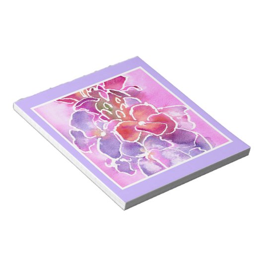 Notepad, Rosa, Mauve, Blaue Blumen Notizblock (angewinkelt)