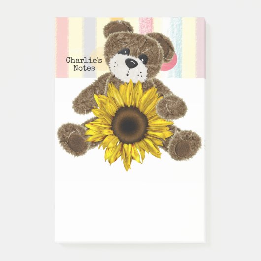 Notes Teddy Bear Sunflower Post-it Klebezettel (Vorderseite)