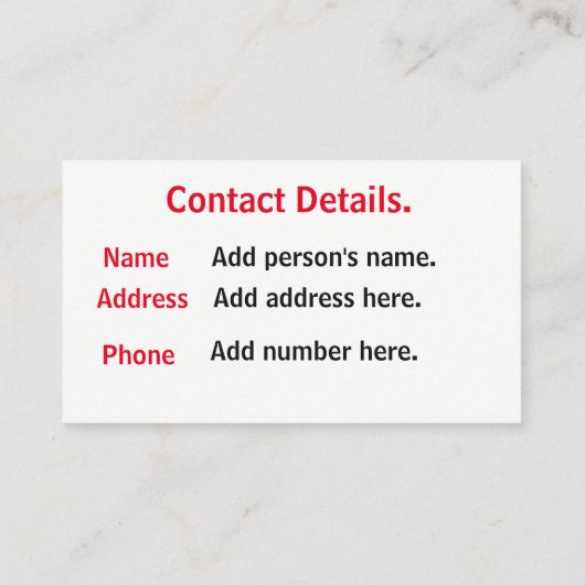 Notfall-Karte Visitenkarte (Rückseite)