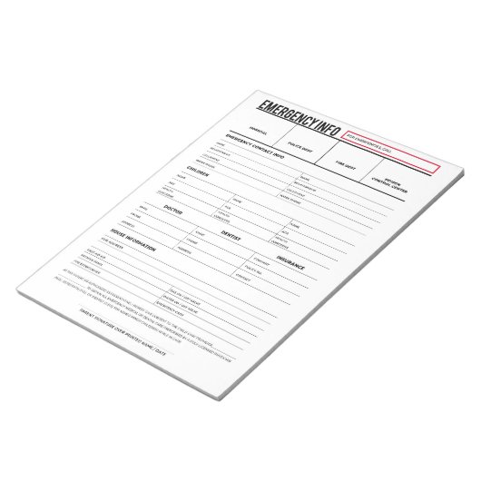 Notfall-Kontaktformular Notizblock (angewinkelt)