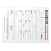 Notfall-Kontaktformular Notizblock (Vorderseite)