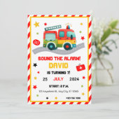 Notfall Spaß! Party Einladung für Feuerwehrfahrzeu (Stehend Vorderseite)