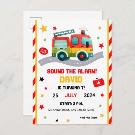 Notfall Spaß! Party Einladung für Feuerwehrfahrzeu (Vorne/Hinten)