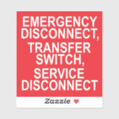 NOTFALLDISCONNECT, TRANSFER SWITCH-Etikett Aufkleber (Blatt)