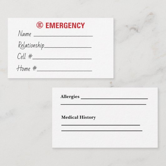 Notfallkontaktkarte Visitenkarte (Vorne/Hinten)