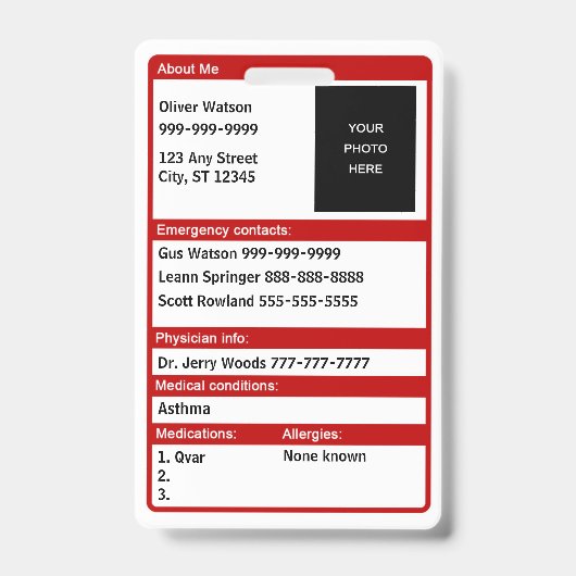 Notfallmedizinische Identifikations-Karte Ausweis (Vorderseite)