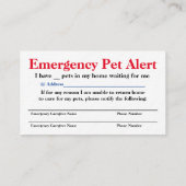 Nothaustier-Alarm-Karten für Haustier-Inhaber Telefonnummerkarte (Rückseite)